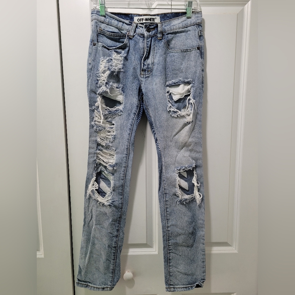 Off-white Distressed Skinny Jeans